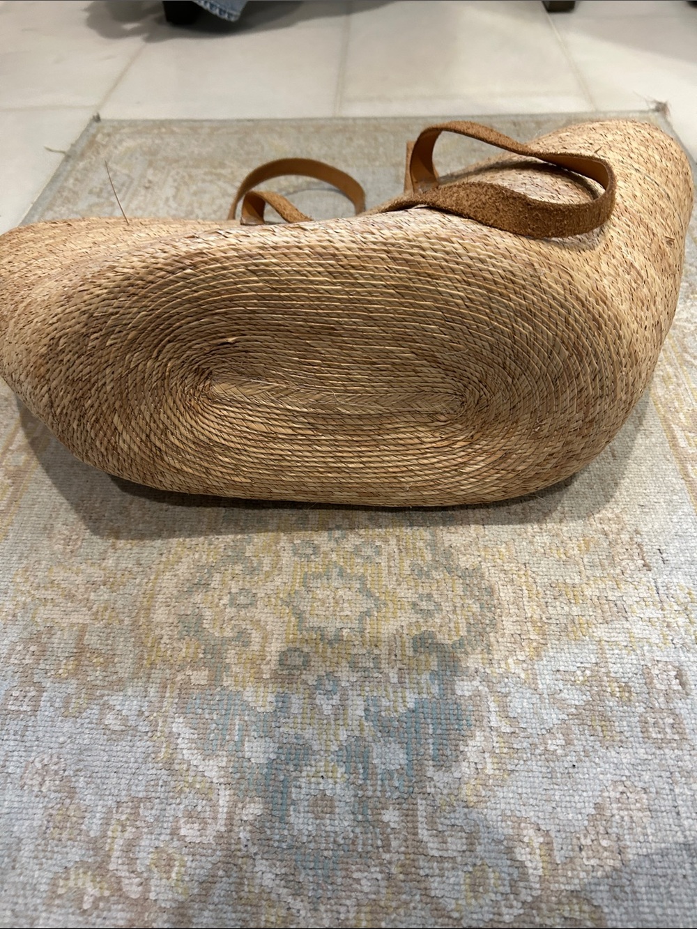 Woven Straw Tote with Blue Eye Embroidery - Picture 4 of 4